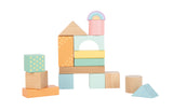 Cuburi de Construcție Pastel – Set 50 Piese din Lemn pentru Copii, Mixaj Lemn Natural și Culori Pastel Delicate, Stimulează Creativitatea
