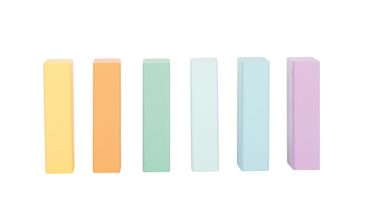 Cuburi de Construcție Pastel – Set 50 Piese din Lemn pentru Copii, Mixaj Lemn Natural și Culori Pastel Delicate, Stimulează Creativitatea