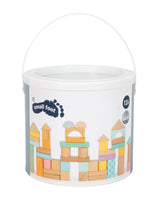 Cuburi de Construcție Pastel – Set 50 Piese din Lemn pentru Copii, Mixaj Lemn Natural și Culori Pastel Delicate, Stimulează Creativitatea
