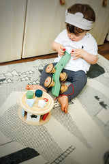 Melc de Tras cu Forme de Sortat – Jucărie 2-în-1 din Lemn pentru Copii, Mers și Forme Colorate Detașabile, Ideal pentru Învățarea Culorilor