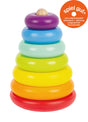 Turn de Stivuit Curcubeu – Jucărie de Activitate din Lemn cu 6 Inele Colorate, Bază care se Leagănă, Premiat spiel gut®