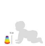 Turn de Stivuit Curcubeu – Jucărie de Activitate din Lemn cu 6 Inele Colorate, Bază care se Leagănă, Premiat spiel gut®