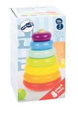 Turn de Stivuit Curcubeu – Jucărie de Activitate din Lemn cu 6 Inele Colorate, Bază care se Leagănă, Premiat spiel gut®