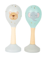 Zornăitoare Muzicale Pastel – Set 2 Instrumente de Percuție din Lemn pentru Bebeluși, cu Motive Animale și Culori Pastel, Ideale pentru Educația Muzicală Timpurie