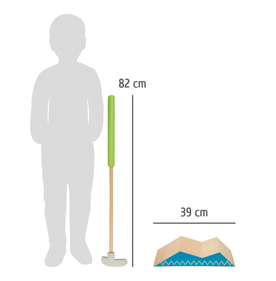 Set Minigolf "Active" – Joc din Lemn Masiv pentru Copii, 3 Crose de Dimensiuni Diferite, Bile Soft, Obstacole și Traseu Ajustabil