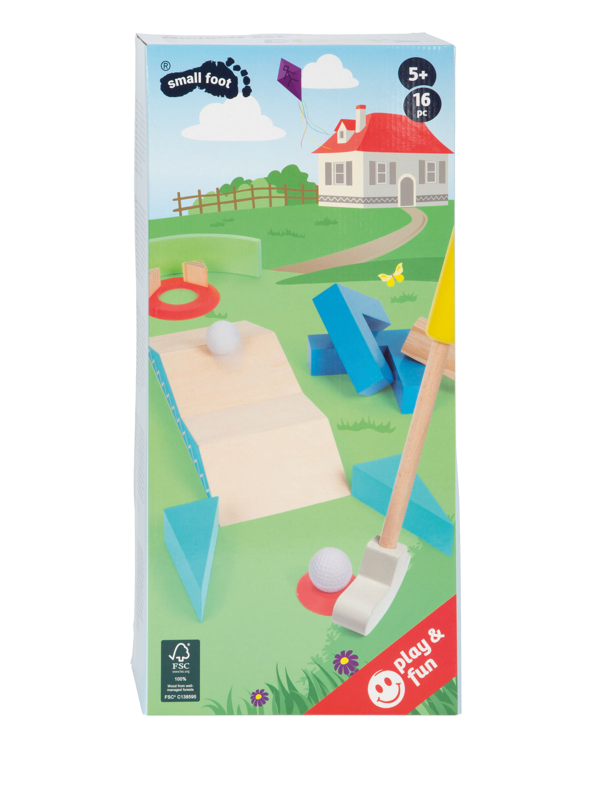 Set Minigolf "Active" – Joc din Lemn Masiv pentru Copii, 3 Crose de Dimensiuni Diferite, Bile Soft, Obstacole și Traseu Ajustabil