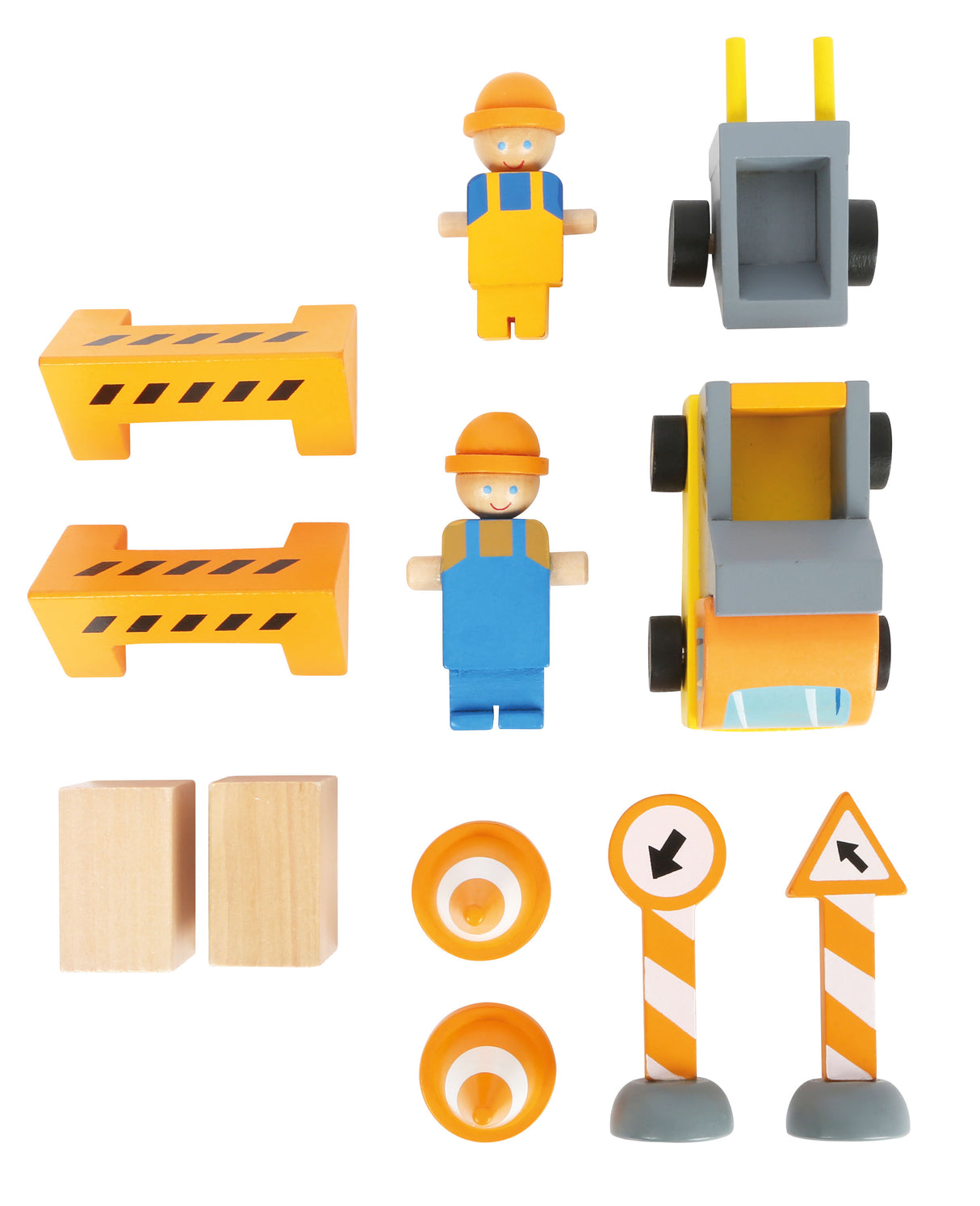 Macara cu Accesorii Șantier – Set Complet din Lemn pentru Copii, Rotire 360°, Braț Mobil cu Cârlig, Muncitori și Semne, Joc Constructor