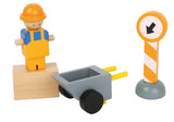 Macara cu Accesorii Șantier – Set Complet din Lemn pentru Copii, Rotire 360°, Braț Mobil cu Cârlig, Muncitori și Semne, Joc Constructor