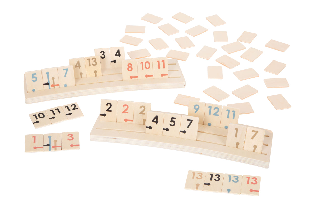 Rummy "Gold Edition" Small Foot – Joc Strategic Clasic din Lemn cu Accente Aurii, Culori Pastel Trendy și Suporturi Rotunjite