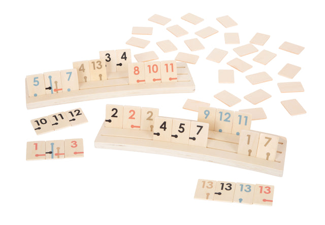 Rummy "Gold Edition" Small Foot – Joc Strategic Clasic din Lemn cu Accente Aurii, Culori Pastel Trendy și Suporturi Rotunjite