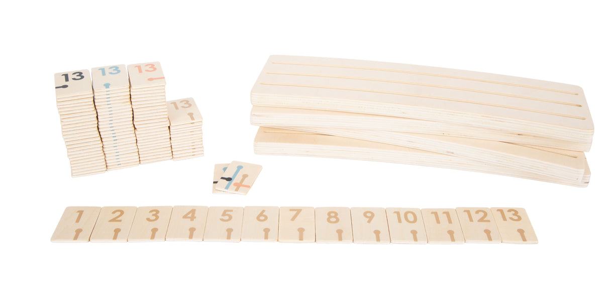 Rummy "Gold Edition" – Joc Strategic Clasic din Lemn cu Accente Aurii, Culori Pastel Trendy și Suporturi Rotunjite, Design Elegant