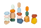 Cuburi de Echilibru Montessori Small Foot – Set 18 Piese din Lemn cu Forme Neregulate, Stivuire Provocatoare, Culori Moderne,