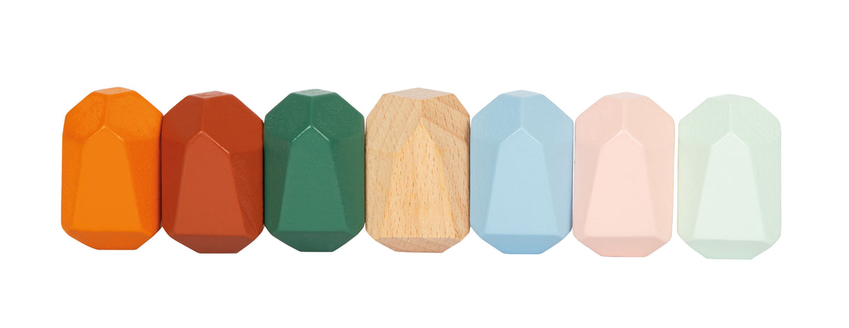 Cuburi de Echilibru Montessori – Set 18 Piese din Lemn cu Forme Neregulate, Stivuire Provocatoare, Culori Moderne, Pietre de Meditație