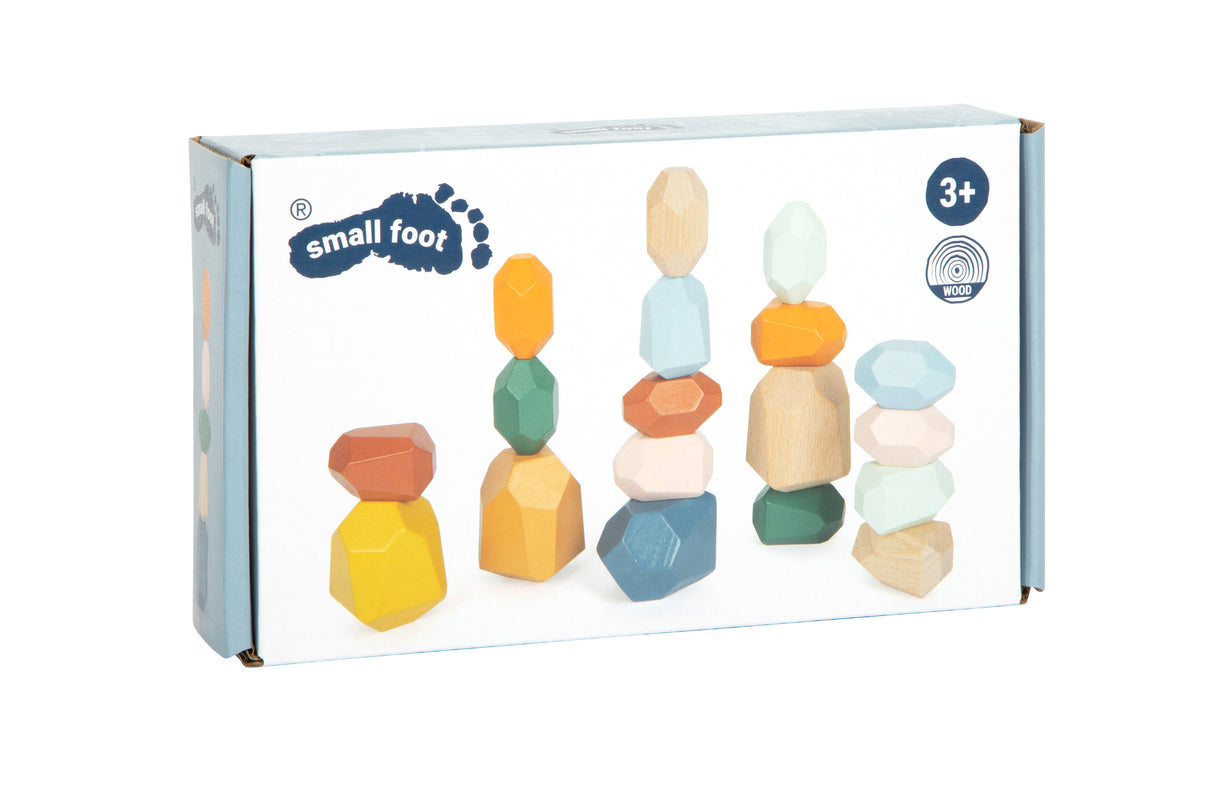 Cuburi de Echilibru Montessori – Set 18 Piese din Lemn cu Forme Neregulate, Stivuire Provocatoare, Culori Moderne, Pietre de Meditație