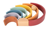 Curcubeu Montessori din Lemn – 8 Arcade Colorate plus Bilă, pentru Sortat, Construit și Stivuit, Joacă Liberă Montessori