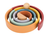 Curcubeu Montessori din Lemn – 8 Arcade Colorate plus Bilă, pentru Sortat, Construit și Stivuit, Joacă Liberă Montessori