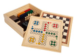 Colecție 7 Jocuri Clasice Small Foot – Cutie de Lemn cu Șah, Dame, Nu te Supăra Frate, Moara, Halma, Domino, Perfect pentru S