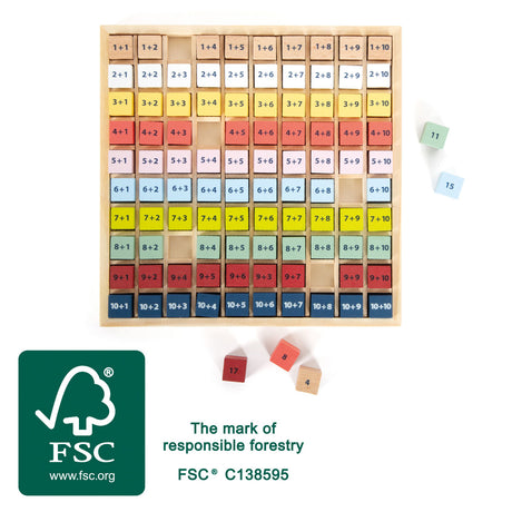 Tablă Adunări "Educate" FSC 100% Small Foot – Joc Matematic din Lemn Certificat pentru Adunări până la 20, Cuburi cu Probleme