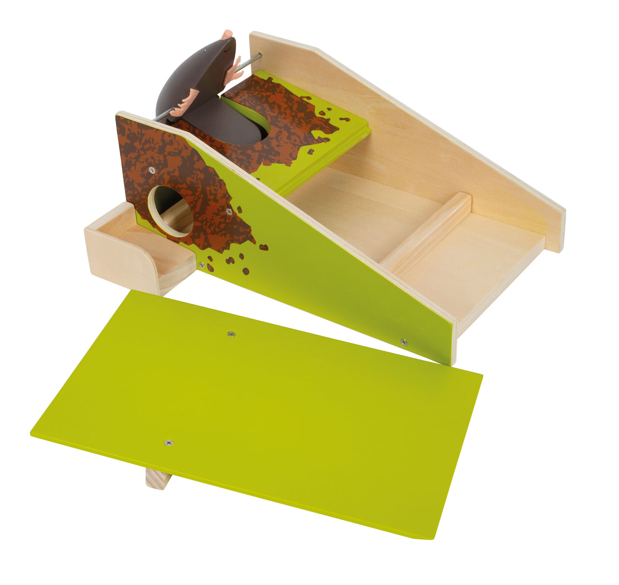 Set Minigolf Cârtiță pentru Copii – Joc din Lemn cu Mecanism de Apariție, 2 Crose de Dimensiuni Copii, 2 Bile și Rampă