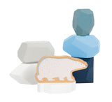 Pietre de Echilibru "Arctic" – 11 Pietre din Lemn Certificat FSC, 3 Figurine de Animale și un Sloi, Jucărie Montessori de Stivuit