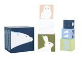 Cuburi de Stivuit "Arctic" – Set de 10 Cuburi din Carton Certificat FSC cu Animale Polare, Numere și Culori, Jucărie de Activitate