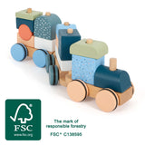 Trenuleț "Arctic" FSC 100% Small Foot – Jucărie 2-în-1 din Lemn Certificat pentru Copii, cu Piese de Stivuit și Forme de Sort