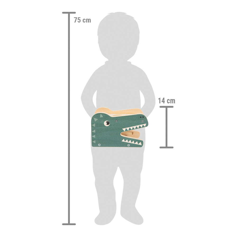 Banc de Ciocănit cu Xilofon "Safari" – Jucărie 2-în-1 din Lemn în Formă de Crocodil, cu Bile, Ciocănel și Xilofon Detașabil, pentru Bebeluși