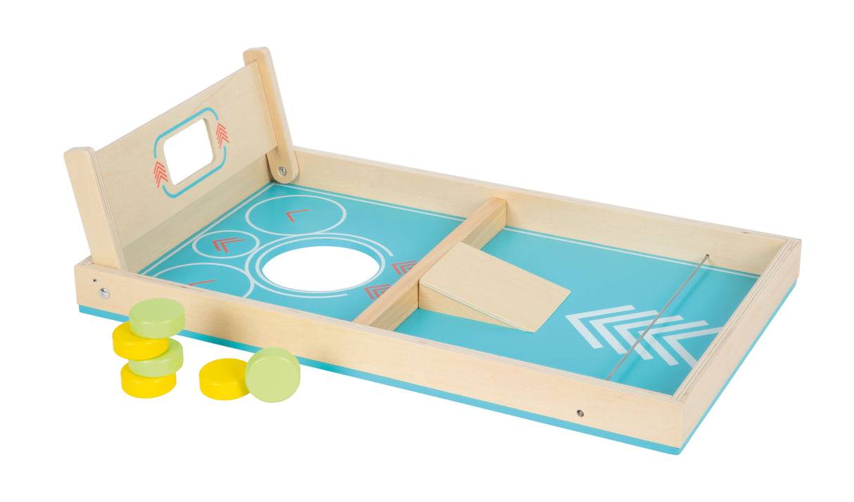 Joc Cornhole și Sling Puck "Active" – Joc 2-în-1 din Lemn cu Tablă Dublă Față, Accesorii Incluse, Potrivit pentru Toate Vârstele