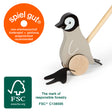 Pinguin de Împins Small Foot FSC 100% – Jucărie din Lemn Certificat pentru Învățarea Mersului, cu Picioare Legănate și Sunete