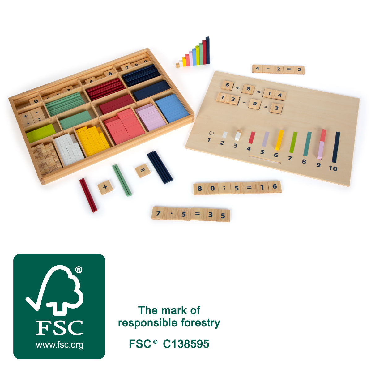 Cutie Învățare Matematică "Educate" FSC 100% Small Foot – Set Montessori cu Bețe, Plăcuțe și Numere din Lemn Certificat, Pent
