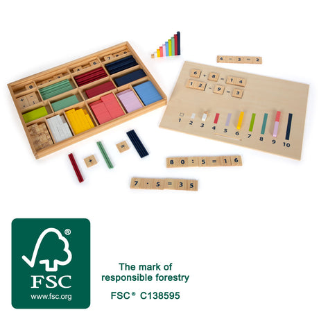 Cutie Învățare Matematică "Educate" FSC 100% Small Foot – Set Montessori cu Bețe, Plăcuțe și Numere din Lemn Certificat, Pent