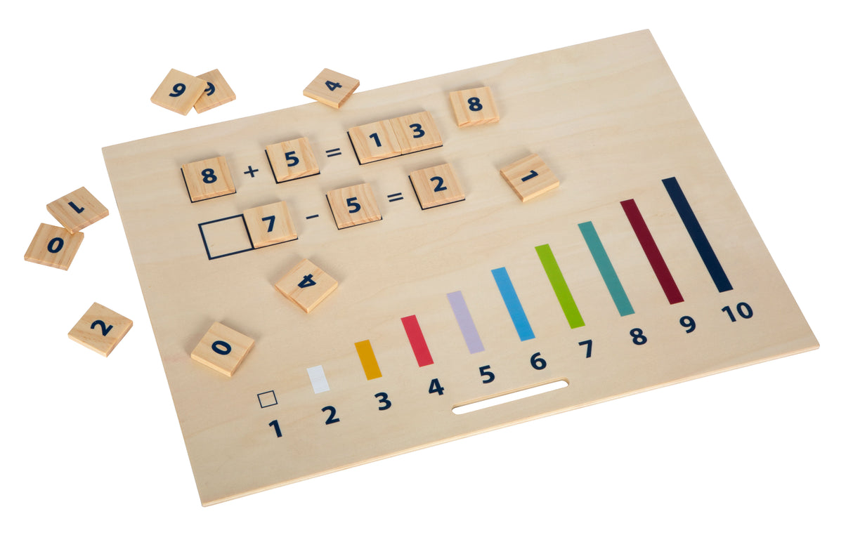 Cutie Învățare Matematică "Educate" FSC 100% – Set Montessori cu Bețe, Plăcuțe și Numere din Lemn Certificat, Pentru Preșcolari și Școlari