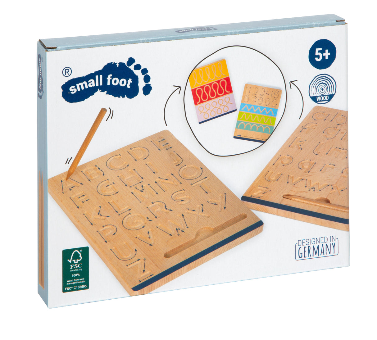Set Tăblițe de Scriere "Educate" FSC 100% – 2 Tăblițe din Lemn Certificat cu Ustensile Creion, Exersare Litere Majuscule, Minuscule și Cifre