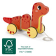 Dinozaur de Tras "Dino" – Jucărie din Lemn Certificat FSC cu Corp Flexibil din 3 Segmente și Roți de Cauciuc Silențioase, pen