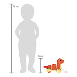Dinozaur de Tras "Dino" – Jucărie din Lemn Certificat FSC cu Corp Flexibil din 3 Segmente și Roți de Cauciuc Silențioase, pentru Primii Pași