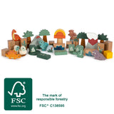 Cuburi de Construcție "Dino" FSC 100% Small Foot – Set 50 Piese din Lemn Certificat, 6 Figurine Dinozauri T-Rex, Stegozaur, T