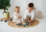 Cuburi de Construcție "Dino" FSC 100% – Set 50 Piese din Lemn Certificat, 6 Figurine Dinozauri T-Rex, Stegozaur, Triceratops