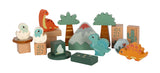 Cuburi de Construcție "Dino" FSC 100% – Set 50 Piese din Lemn Certificat, 6 Figurine Dinozauri T-Rex, Stegozaur, Triceratops