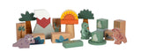 Cuburi de Construcție "Dino" FSC 100% – Set 50 Piese din Lemn Certificat, 6 Figurine Dinozauri T-Rex, Stegozaur, Triceratops