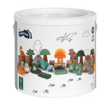 Cuburi de Construcție "Dino" FSC 100% – Set 50 Piese din Lemn Certificat, 6 Figurine Dinozauri T-Rex, Stegozaur, Triceratops