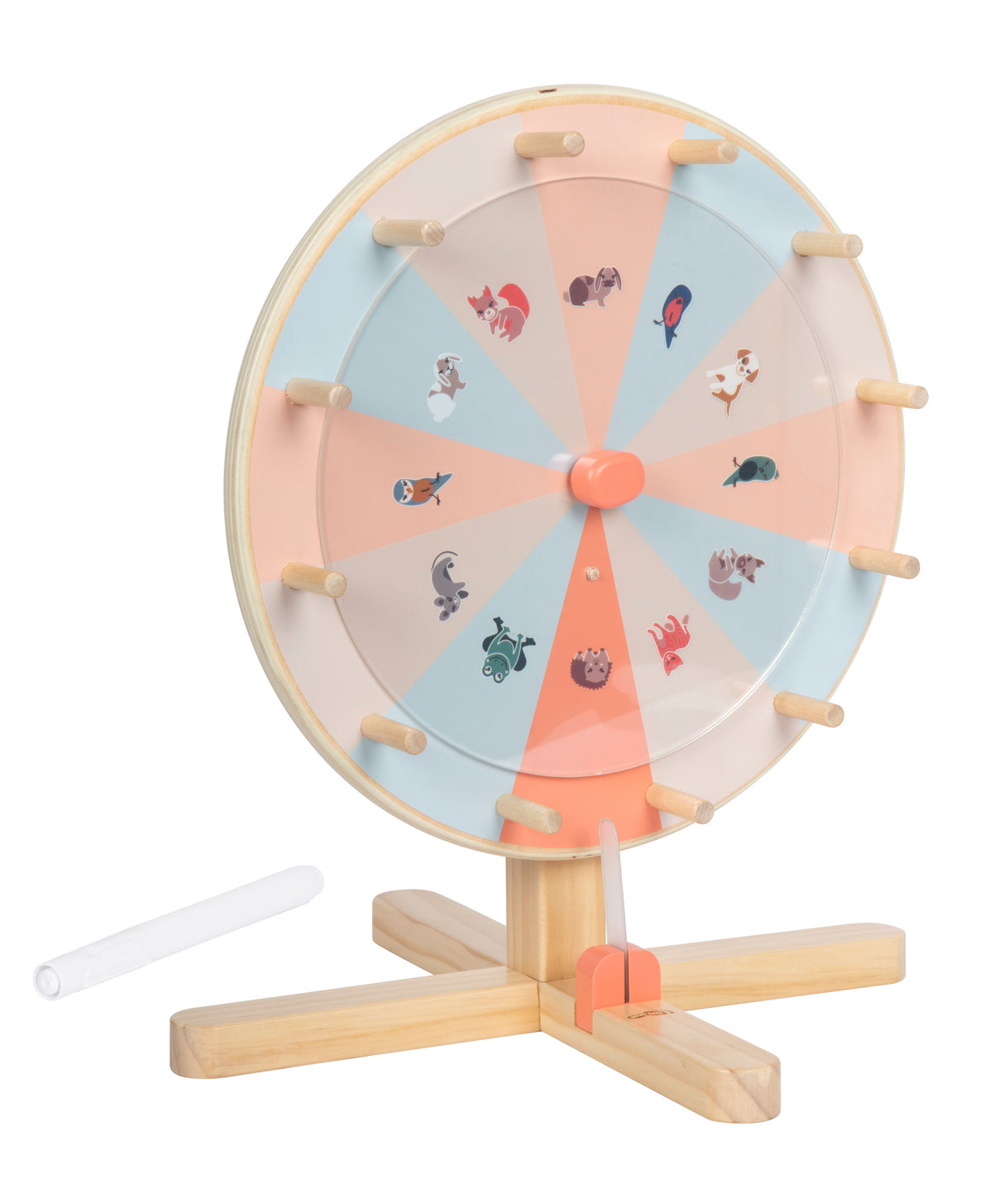 Roata Norocului "Garden Buddies" Small Foot – Joc din Lemn cu Panou Plexiglass Scrisibil, 2 Discuri cu Animale și Numere, Ide