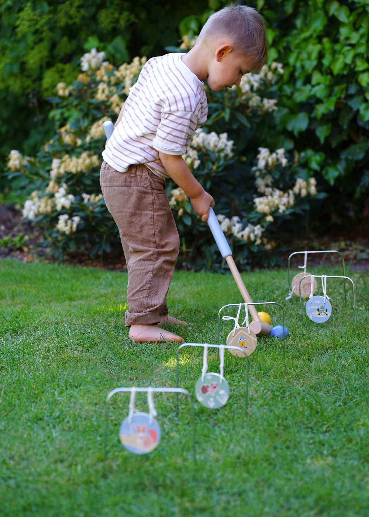 Joc Croquet "Garden Buddies" – Set din Lemn pentru Copii cu Animale Prietenoase, Dificultate Ajustabilă, Sacoșă Transport, Clasic de Grădină
