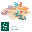 Puzzle Memory "Dino" – Jucărie din Lemn Certificat FSC cu Figurine de Dinozauri, Piese cu Buton de Prindere, Puzzle cu Efect 