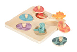 Puzzle Memory "Dino" – Jucărie din Lemn Certificat FSC cu Figurine de Dinozauri, Piese cu Buton de Prindere, Puzzle cu Efect Surpriză