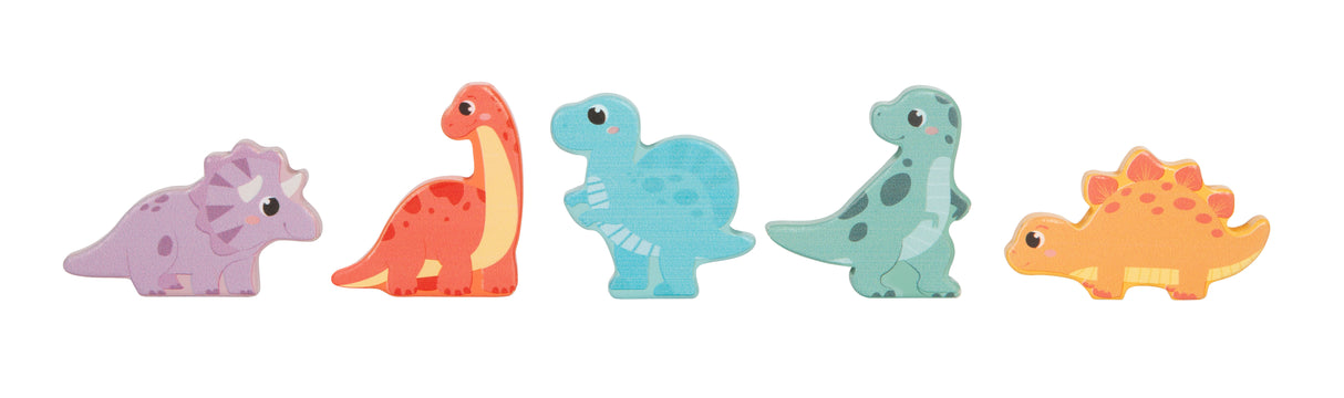 Puzzle Memory "Dino" – Jucărie din Lemn Certificat FSC cu Figurine de Dinozauri, Piese cu Buton de Prindere, Puzzle cu Efect Surpriză