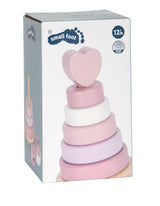 Turn de Stivuit Roz – Jucărie Educativă din Lemn cu 7 Piese și Inimioară, Culori Pastel, Dezvoltă Motricitatea, Cadou pentru Bebeluși