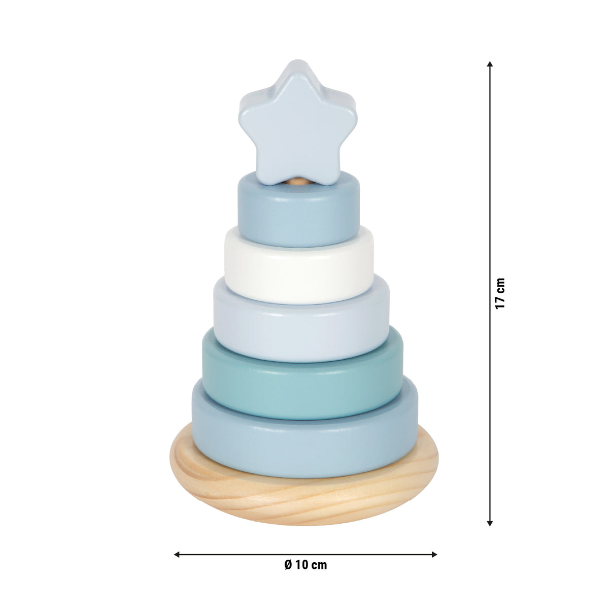 Turn de Stivuit Albastru – Jucărie Educativă din Lemn cu 7 Piese și Steluță, Culori Pastel, Dezvoltă Motricitatea, Cadou pentru Bebeluși