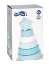 Turn de Stivuit Albastru – Jucărie Educativă din Lemn cu 7 Piese și Steluță, Culori Pastel, Dezvoltă Motricitatea, Cadou pentru Bebeluși