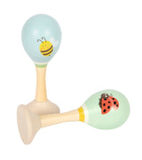 Maracas Tiny Friends Small Foot – Set 2 Zornăitoare Muzicale din Lemn pentru Copii, cu Motive Albină și Buburuză, Instrumente