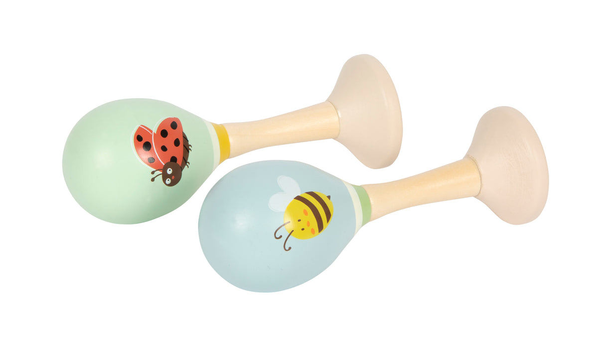 Maracas Tiny Friends – Set 2 Zornăitoare Muzicale din Lemn pentru Copii, cu Motive Albină și Buburuză, Instrumente de Percuție pentru Educație Muzicală